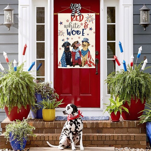 Red White & Woof House Flag 28x40 Patriotic Labradors 4th of July Dog Decor Labs - Picture 7 of 8